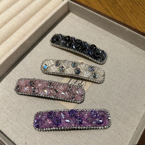Barrette à Cheveux Rectangulaire en Strass de Style Coréen pour Femmes Clip BB en Cristal Géométrique Accessoires en Alliage