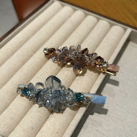 Fermaglio per Capelli a Becco d'Anatra in Cristallo Artificiale Fatto a Mano Elegante Stile Coreano con Strass per Donna