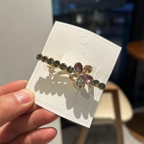 Koreanischer Stil Legierung Mehrfarbig Strass Blume Haarspange Für Damen Gold Überzogen Patenthaarspange Elegant Haarschmuck