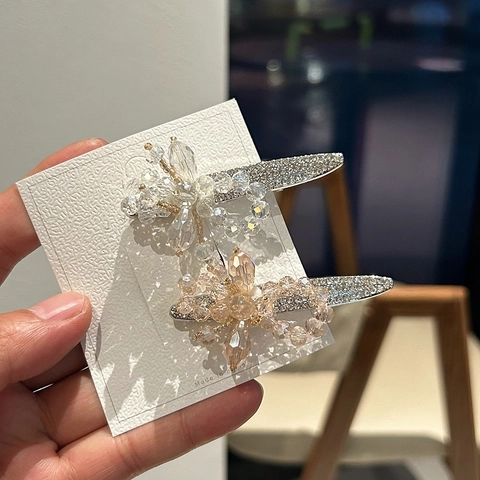 Fermaglio per Capelli in Stile Coreano Lega Cristallo Artificiale Fiore Strass Clip a Becco d'Anatra Accessori per Capelli Donna