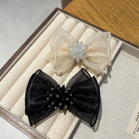 Barock Organza Netz Schleife Haarclip Für Damen Eleganter Strass Entenschnabel-Clip Süßer Mode Haarschmuck Für Partys