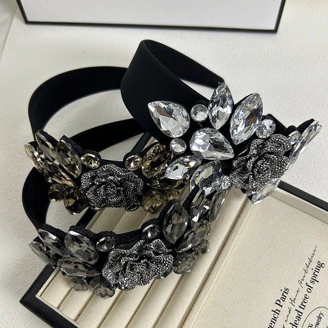 Cerchietto Barocco di Lusso con Fiori in Strass per Donna Vintage Largo con Cristalli Completi Rose Floreali Accessori per Capelli Festa Matrimonio
