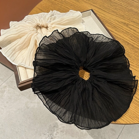 Übergroßes Plissee Netz Haargummi Französischer Vintage Eleganter Haarschmuck Groß Organza Puffy Elastisches Haarband Damen Accessoire