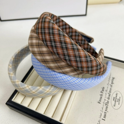 Cerchietto Imbottito a Quadri Vintage da Donna Stile Britannico Largo Spesso Fatto a Mano in Tessuto Accessorio per Capelli
