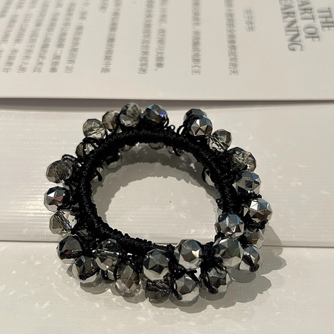 Crystal Bead Hair Tie Elastic Hair Band For Women Silver Gray Rhinestone Hair Ring Stylish Ponytail Holder Bracelet Dual Use