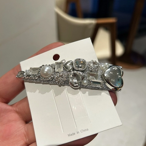 Haarspange Im Koreanischen Vintage-Stil Silber Legierung Für Damen Luxus Strass Künstliche Perle Herz Dekor BB-Clip Haarschmuck