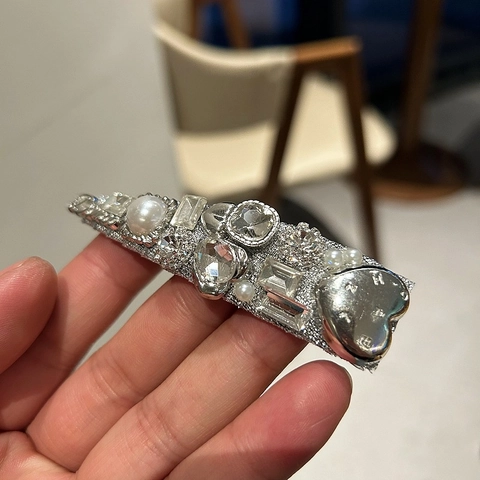 Haarspange Im Koreanischen Vintage-Stil Silber Legierung Für Damen Luxus Strass Künstliche Perle Herz Dekor BB-Clip Haarschmuck