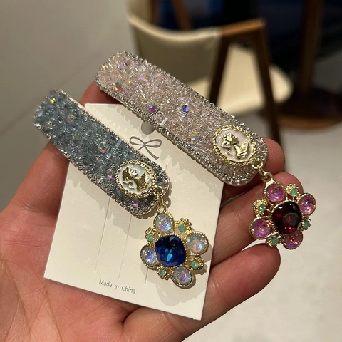 Vintage Barock Strass Haarspange Für Damen Retro Cameo Blume Quaste Dangle BB Clip Legierung Künstliche Kristall Schmuck