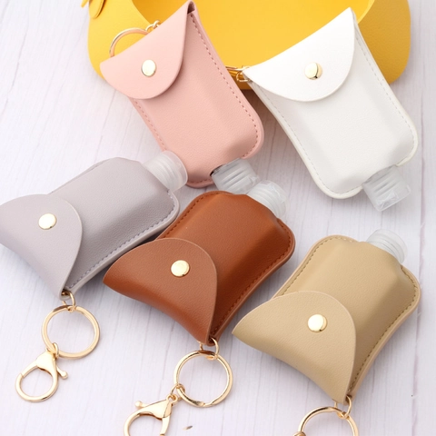 Portachiavi con Flacone Disinfettante Mani Ricaricabile Portatile Custodia in Pelle PU Chiusura in Metallo per Viaggio Borsa