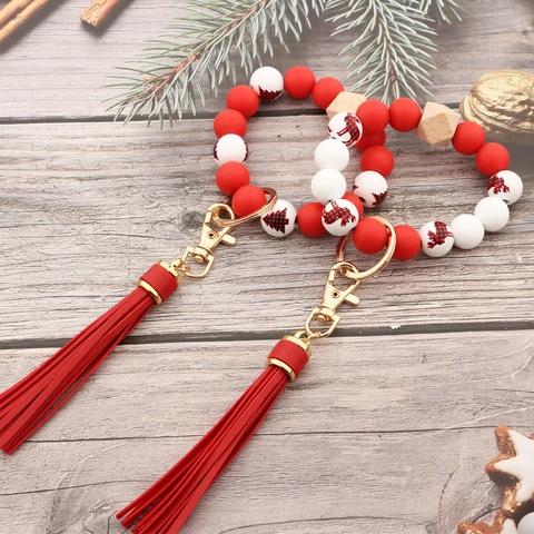 Kerstmis Siliconen Kralen Polsband Sleutelhanger Houten Kraal Kwastje Zinklegering Sluiting Feestelijk Rendier Patroon
