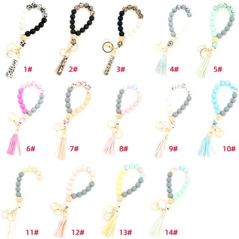 Portachiavi Da Polso Con Perline In Silicone Con Perlina In Legno Di Faggio E Nappa In Ecopelle Bracciale Portachiavi Per Donne Gioielli Moda
