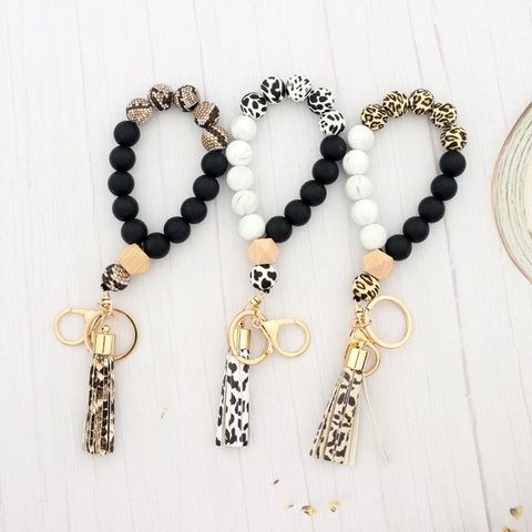 Portachiavi Da Polso Con Perline In Silicone Con Perlina In Legno Di Faggio E Nappa In Ecopelle Bracciale Portachiavi Per Donne Gioielli Moda