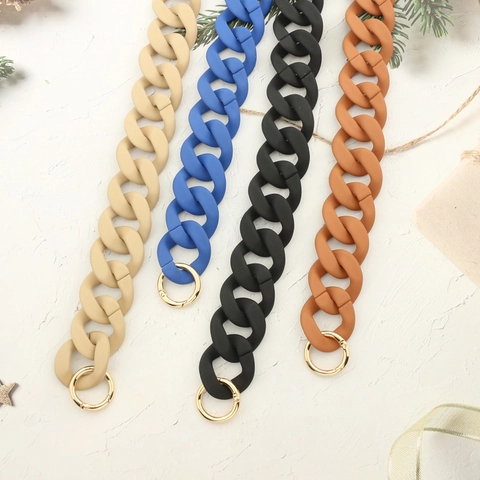 Matte Acrylic Chunky Chain Bag Strap Macaron Colors Replacement Handle DIY Phone Accessory With Gold Rings For Women