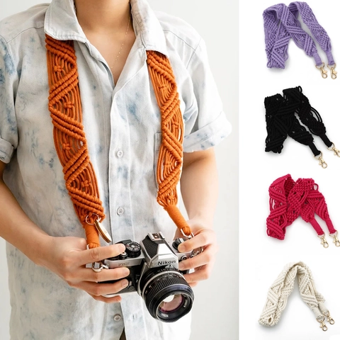 Tracolla per Borsa in Cotone Intrecciata a Mano Bohemian Macramè per Fotocamere Borse Tracolla di Ricambio con Ganci