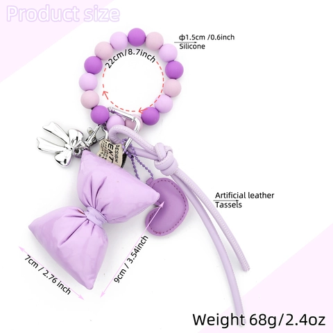 Silikon Perlen Armband Schlüsselanhänger Für Damen Leder Herz Schleife Taschenanhänger Mode Süße Handgelenk Gurt Schlüsselring