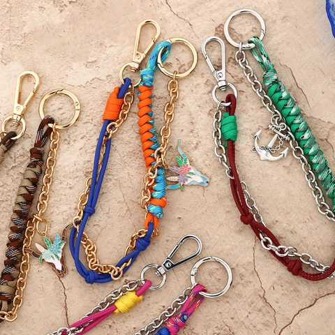 Handmade Woven Keychain Bag Charm For Women Luxury Style Metal Chain PVC Rope Accessory With Sun Shell Charms Jewelry Gift