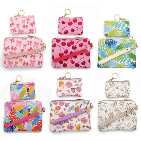 Dames Bedrukte Kunstleer Clutch En Portemonnee Set Met Polsband Handtas Bloemen Kers Patroon Rits Zak