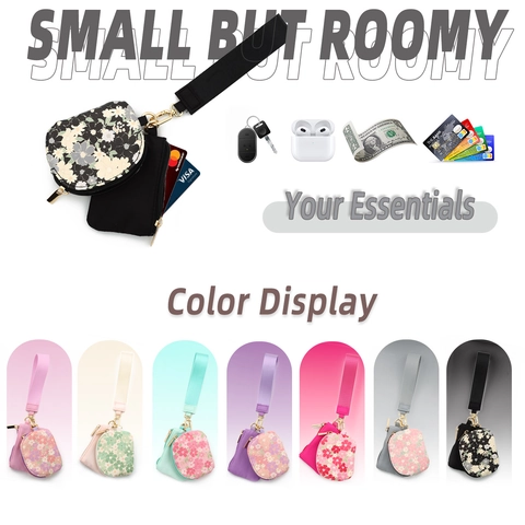 Waterdichte 2-in-1 Bloemen Pols Portemonnee Set Draagbare Mini PU Lederen Rits Zak Sleutelhouder Wallet Met Polsband Voor Vrouwen