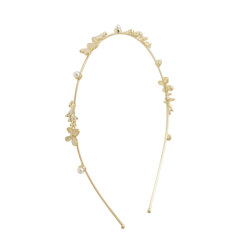 Cerchietto in Lega d'Oro Elegante Stile Coreano Con Perle Artificiali e Strass Design a Fiori e Foglie Accessori Capelli Donna
