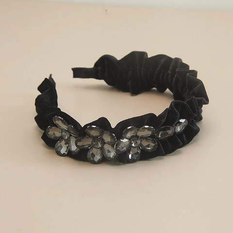 Elegant Pleated Velvet Padded Headband For Women French Vintage High Top Hairband With Artificial Pearl Rhinestone Decoration Hair Accessories