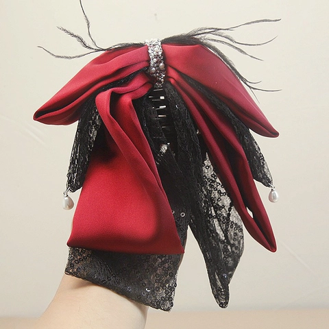 Pinza per Capelli a Fiocco Vintage Francese per Donna Elegante Nappa Perla Artificiale Strass Tweed Pizzo Lustrini Grande Fermaglio per Capelli Accessori