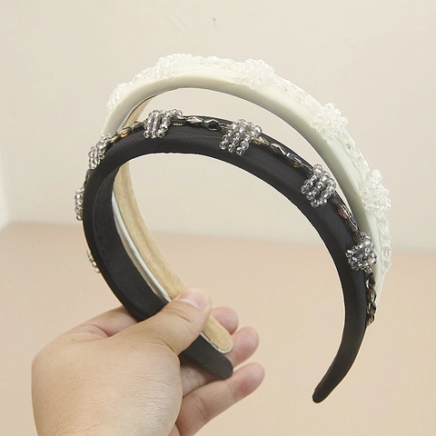 Elegant Handmade Crystal Beaded Headband For Women Luxury Satin Wrapped Hair Hoop Fashion Hairband For Party Daily Hair Accessory