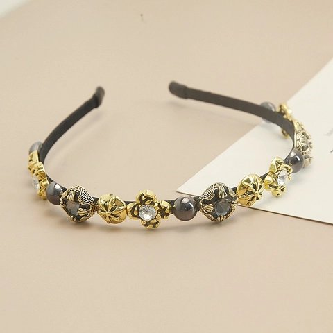 Serre-Tête Baroque Vintage en Alliage avec Perle Artificielle et Strass pour Femme Croix Gothique Camélia Style Palais