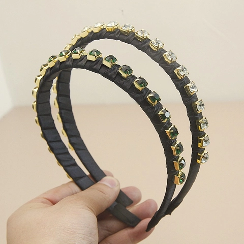 Cerchietto Francese Vintage con Strass Cerchio per Capelli Imbottito Largo per Donna Elegante Satin Intarsiato Cristallo