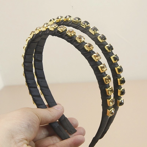 Cerchietto Francese Vintage con Strass Cerchio per Capelli Imbottito Largo per Donna Elegante Satin Intarsiato Cristallo