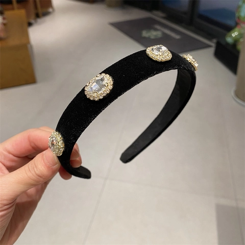 Retro French Velvet Padded Headband For Women With Rhinestones Artificial Pearls Vintage Elegant Hair Hoop Fashion Accessories