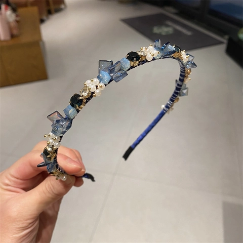 Diadema Estilo Coreano con Diamantes de Imitación Perlas Artificiales Cristales Artificiales Geométrico Hecho a Mano Dulce Accesorio para Cabello Mujer Fiesta Boda
