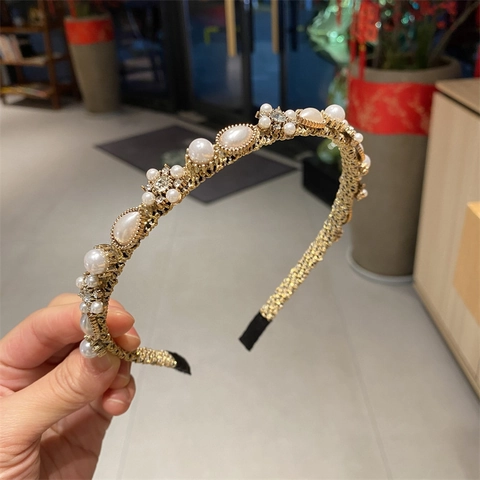 Cerchietto Per Capelli Con Fiori In Perla Artificiale Lega Vintage Per Donna Elegante Oro Strass Fatto A Mano Gioielli Per Capelli