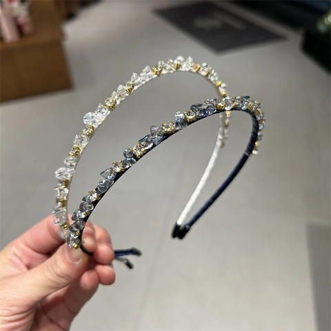 Elegant Alloy Artificial Crystal Rhinestone Thin Headband Crushed Stone Handmade Hair Band Sweet Daily Party Headwear For Women