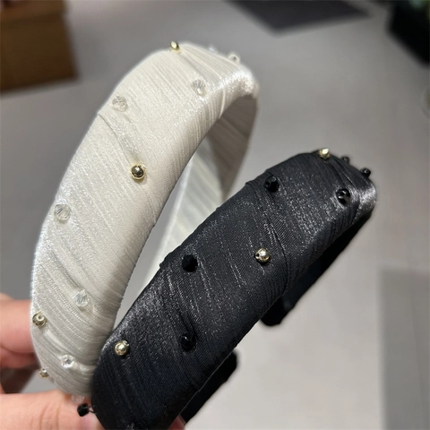 Gepolsterter Plissee Stoff Haarreif Für Damen Mit Strass Und Goldperlen Eleganter Vintage Perlen Haarschmuck Mode Kopfschmuck
