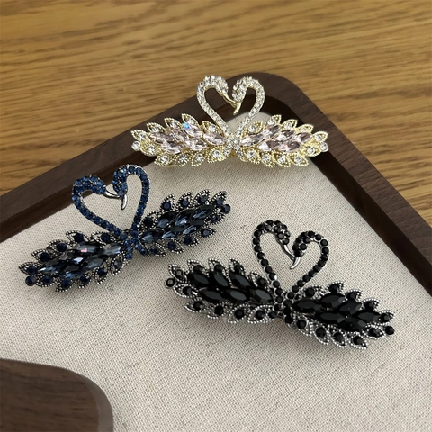 Elegante Fermaglio per Capelli a Forma di Cigno in Strass Lega Cristallo Cuore Clip a Molla Accessorio Donna Copricapo Decorativo