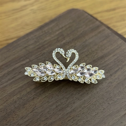 Elegante Fermaglio per Capelli a Forma di Cigno in Strass Lega Cristallo Cuore Clip a Molla Accessorio Donna Copricapo Decorativo