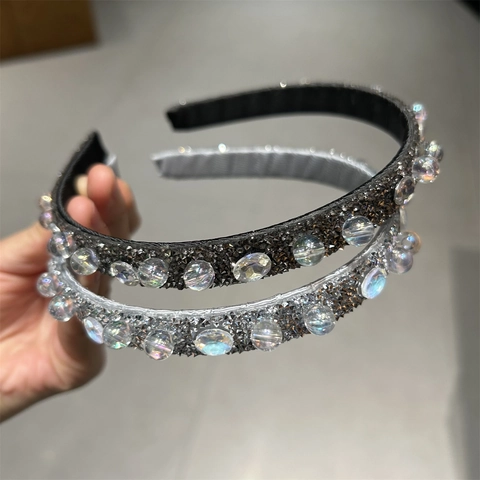 Rhinestone Iridescent Beaded Headband Sparkling Crystal Fabric Wrapped Hair Hoop Fashion Hair Accessories For Women Party