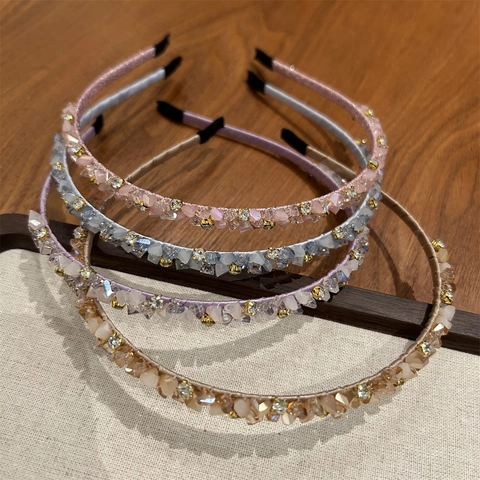 Diadema Hecha a Mano de Cristal Artificial Diamante de Imitación Mujer Dulce Geométrico Piedra Triturada Incrustada