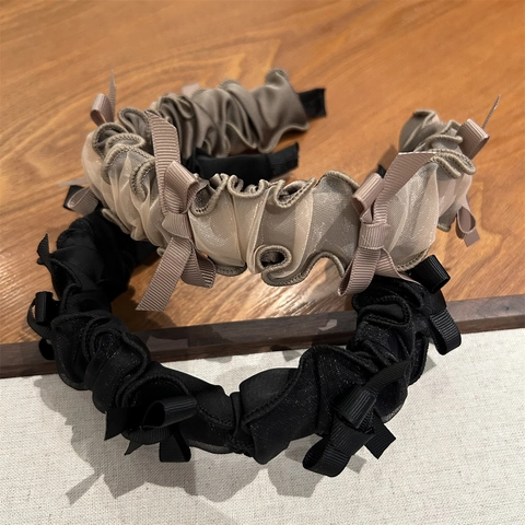 Damen Koreanischer Stil Plissiertes Netz Haarband Elegant Breitkrempiger Schleife Haarreif Vintage Süßer Haarschmuck Für Den Alltag