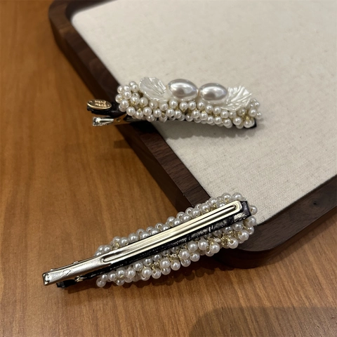 Baroque Artificial Pearl Hair Clip Handmade Resin Shell Floral Alloy Hairpin Vintage Elegant White Gold Hair Accessories For Women
