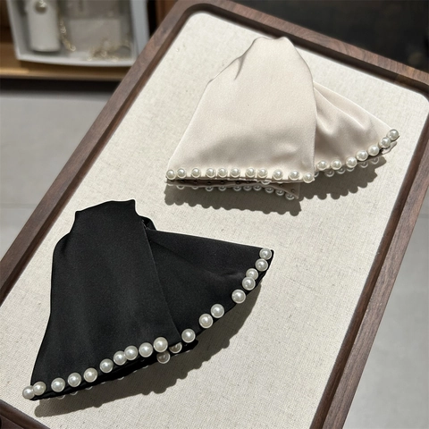 Elegant Satin Butterfly Bow Hair Claw Clip With Artificial Pearl Edge Vintage French Style Hair Accessory For Women Daily Wear