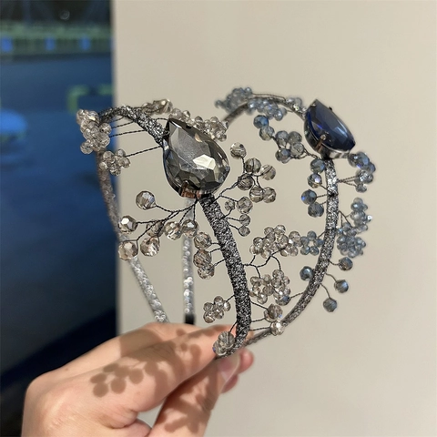 Cerchietto Barocco Vintage in Cristallo Artificiale Intrecciato a Mano Stile Foresta per Matrimonio Festa Donna Gioielli per Capelli