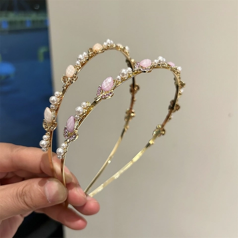 Elegante Cerchietto in Lega a Forma di Tulipano Con Künstliche Perle Sintetiche e Strass Stile Coreano Accessori per Capelli per Donna
