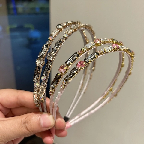 Modern Elegant Double Layer Rhinestone Headband Korean Style Artificial Crystal Hair Hoop For Women Fashion Hair Accessories