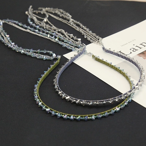 Handmade Beaded Artificial Crystal Tassel Headband For Women Korean Style Elegant Detachable Chain Hair Hoop Accessories