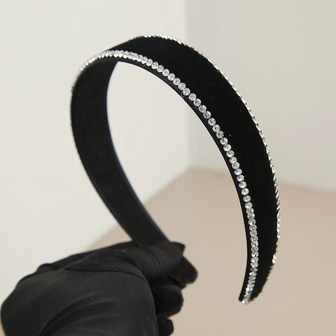 Vintage Black Velvet Rhinestone Wide Headband For Women Elegant Sponge Padded Hair Band Korean Fashion Hair Accessories