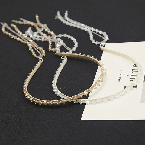 Handmade Beaded Artificial Crystal Tassel Headband For Women Korean Style Elegant Detachable Chain Hair Hoop Accessories