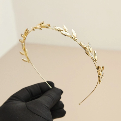 Baroque Gold Leaf Rhinestone Headband Elegant Vintage Bridal Hair Hoop Wedding Accessories For Women Hairband