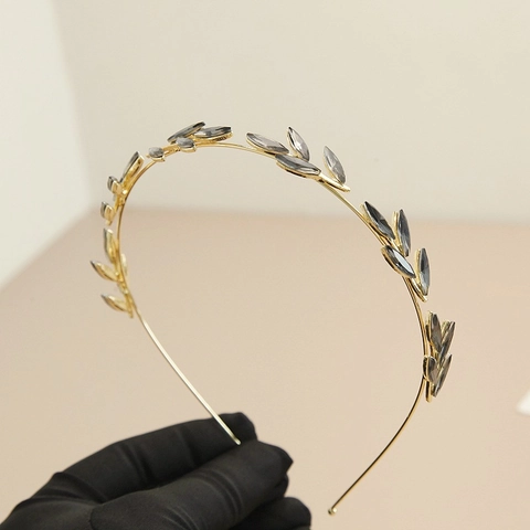 Baroque Gold Leaf Rhinestone Headband Elegant Vintage Bridal Hair Hoop Wedding Accessories For Women Hairband