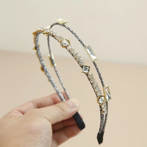 Cerchietto con Strass a Doppia Fila Stile Francese Elegante Fatto a Mano in Cristallo Sintetico Gioielli Retro per Donna Festa